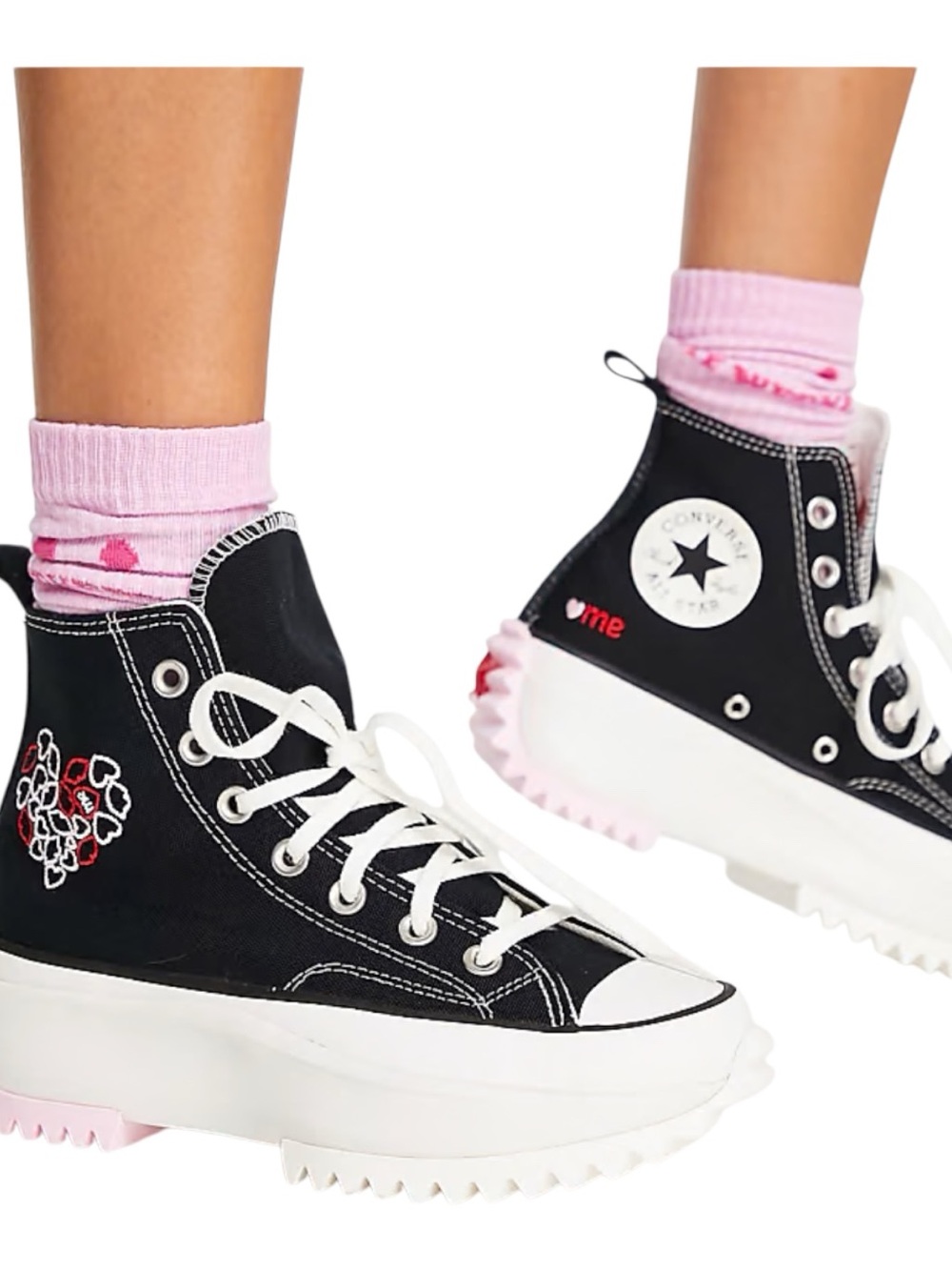 Converse Run Star Hike Hi Top Heart Love Me  Embroidered Sneakers Size 8.5